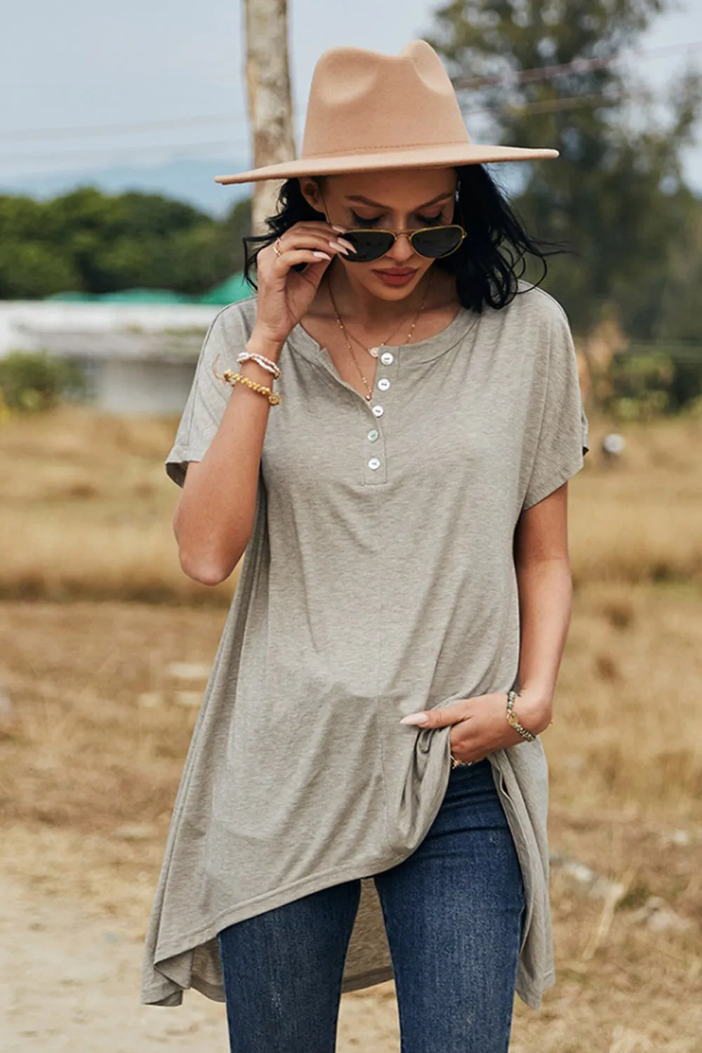 Irregular Long Solid Color Shirt
