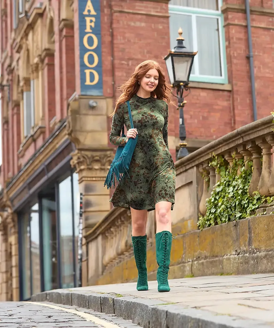 Joe Browns 14 Green Jemima Flocked Jersey Dress