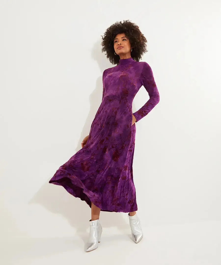 Joe Browns 14 Purple Truly Remarkable Flocked Jersey Dress
