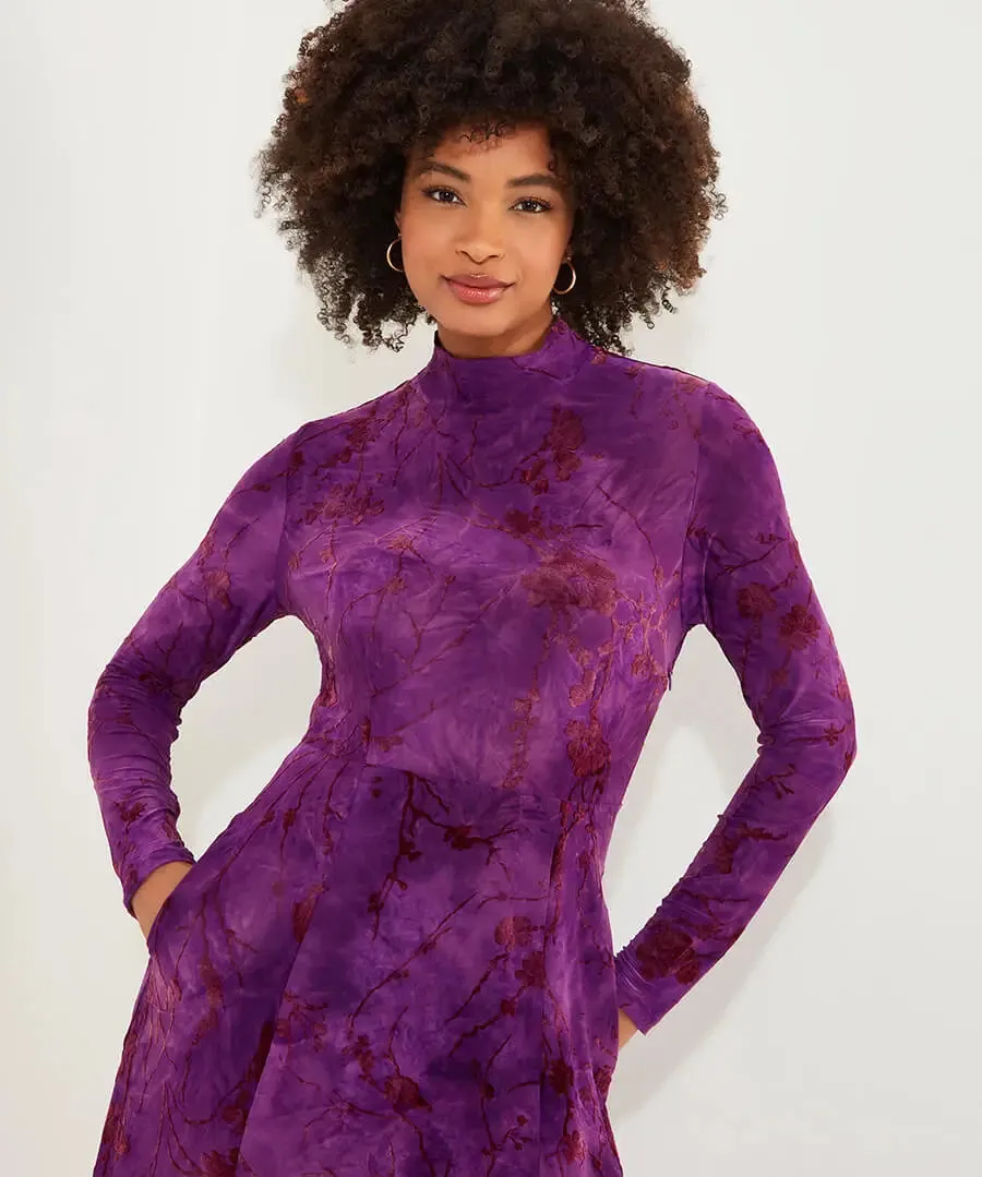 Joe Browns 14 Purple Truly Remarkable Flocked Jersey Dress