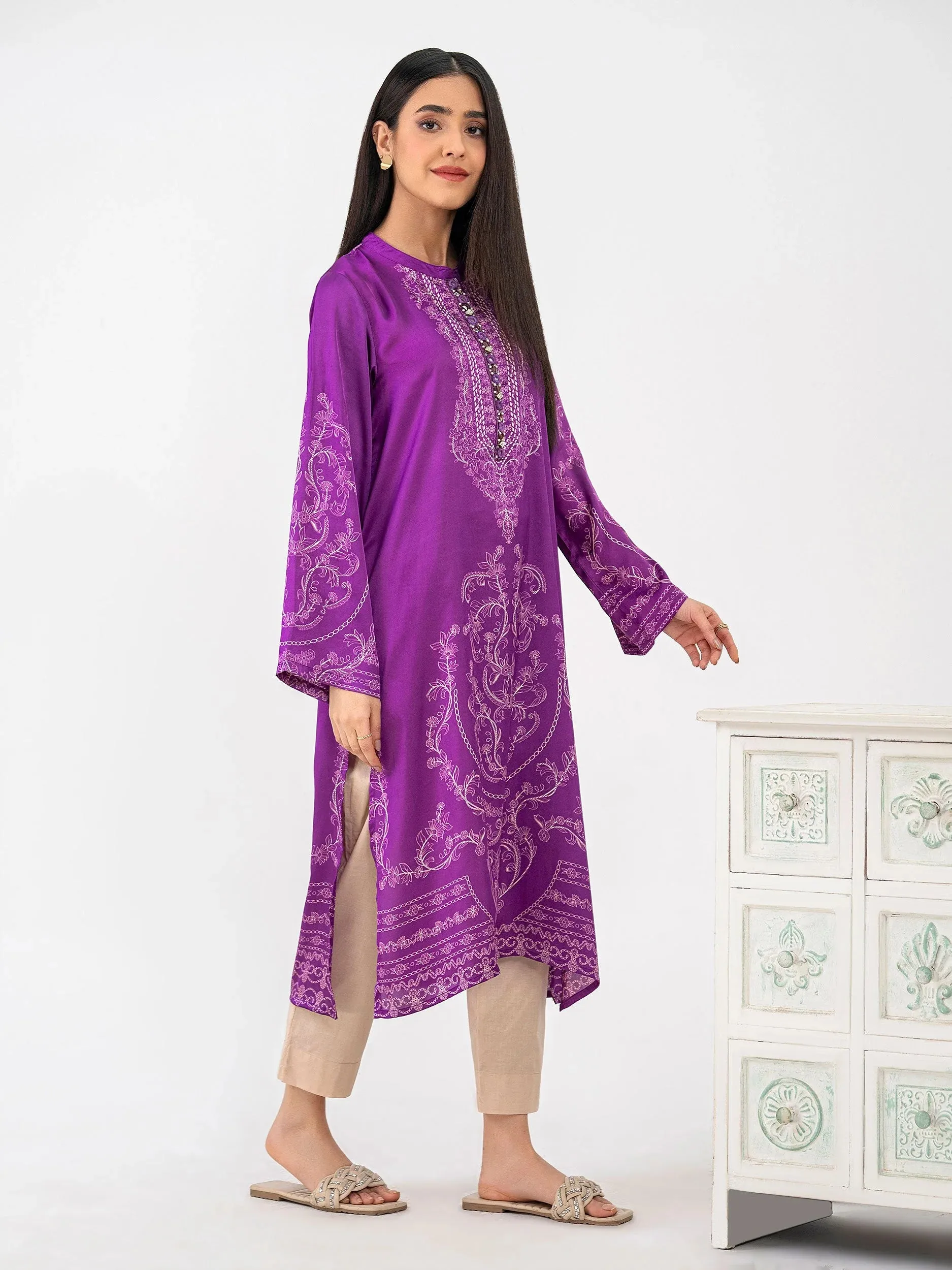 Limelight Magenta Silk Embellished Shirt (P9374SH)