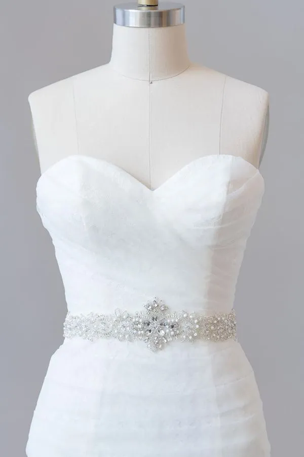 Long Mermaid Strapless Tulle Lace Wedding Dress
