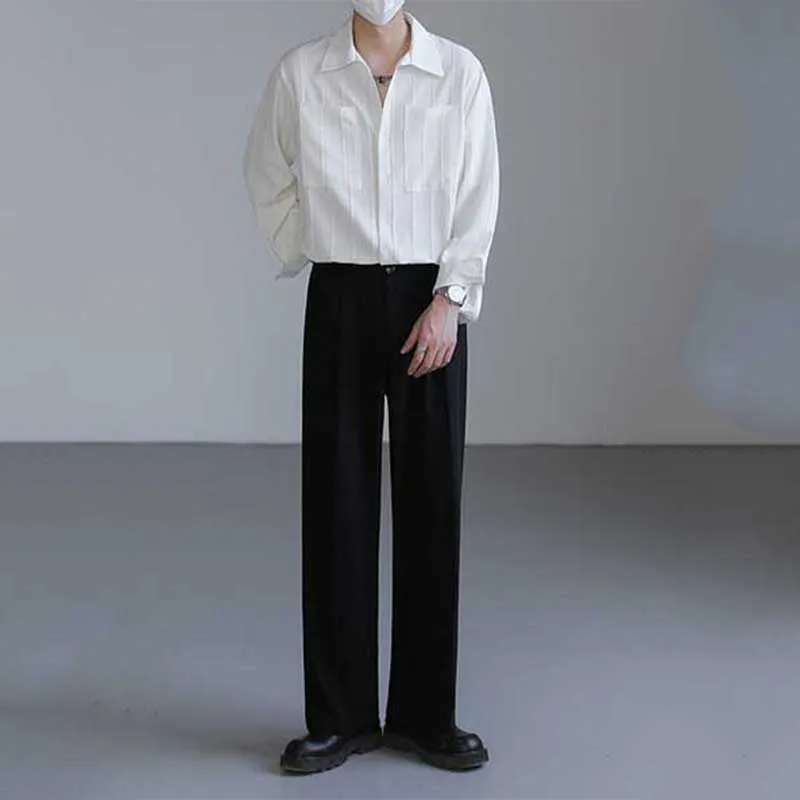 Men's Lapel Solid Color Casual Long Sleeve Shirt