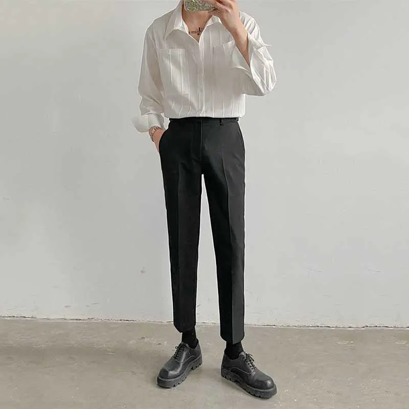 Men's Lapel Solid Color Casual Long Sleeve Shirt