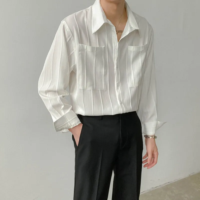 Men's Lapel Solid Color Casual Long Sleeve Shirt