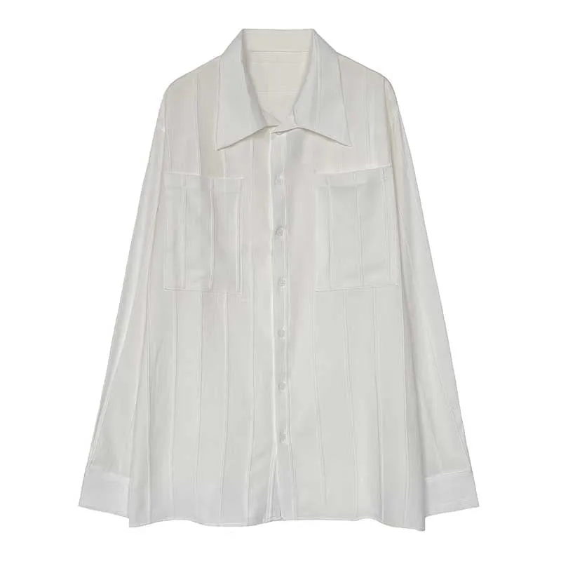 Men's Lapel Solid Color Casual Long Sleeve Shirt