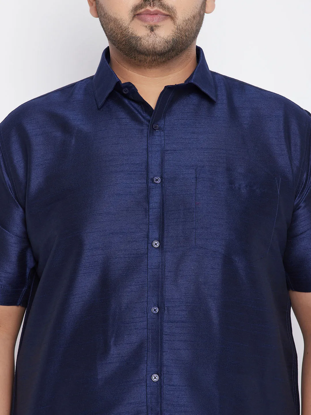 Men's Plus Navy Blue Silk Blend Ethnic Shirt - Vastramay