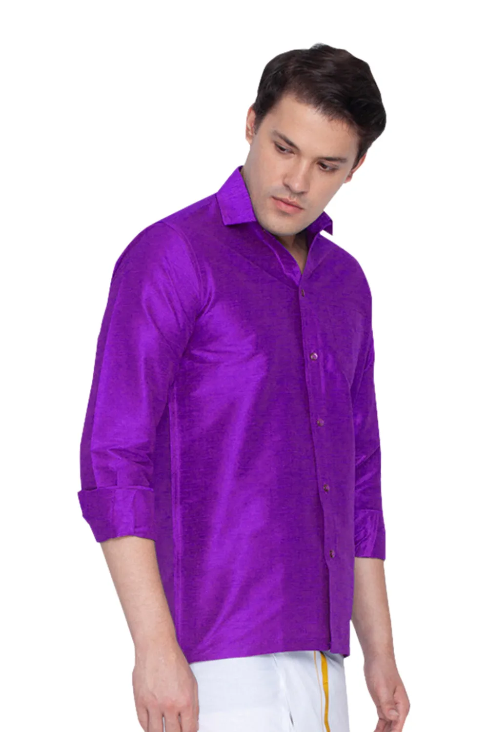 Men's Purple Silk Blend Ethnic Shirt - Vastramay