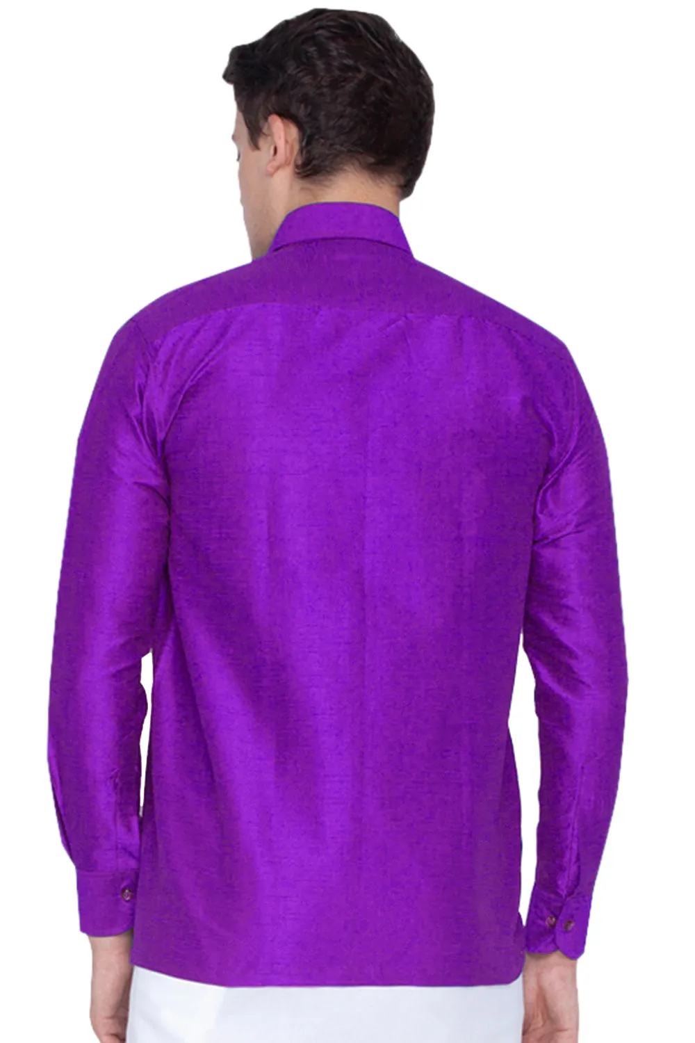 Men's Purple Silk Blend Ethnic Shirt - Vastramay