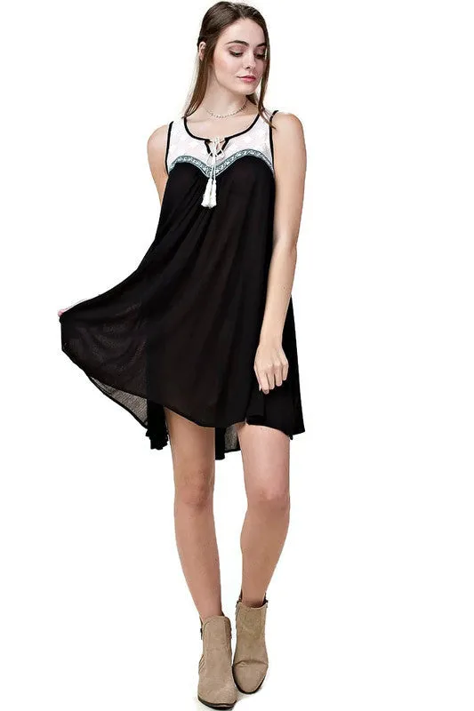 Mesh Embroidered Dress, Black