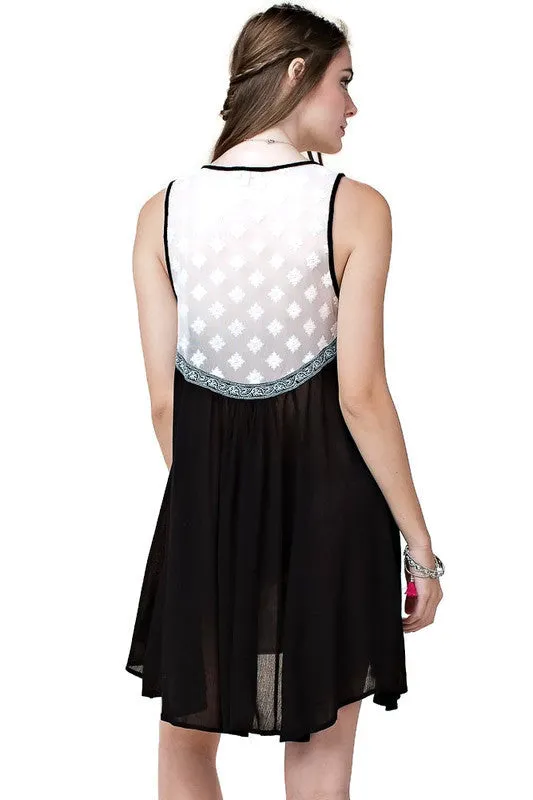 Mesh Embroidered Dress, Black