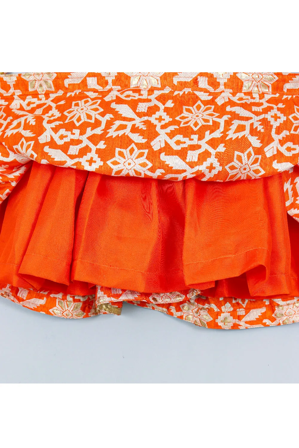 Orange With Golden Printed And Lace Detailing Dress