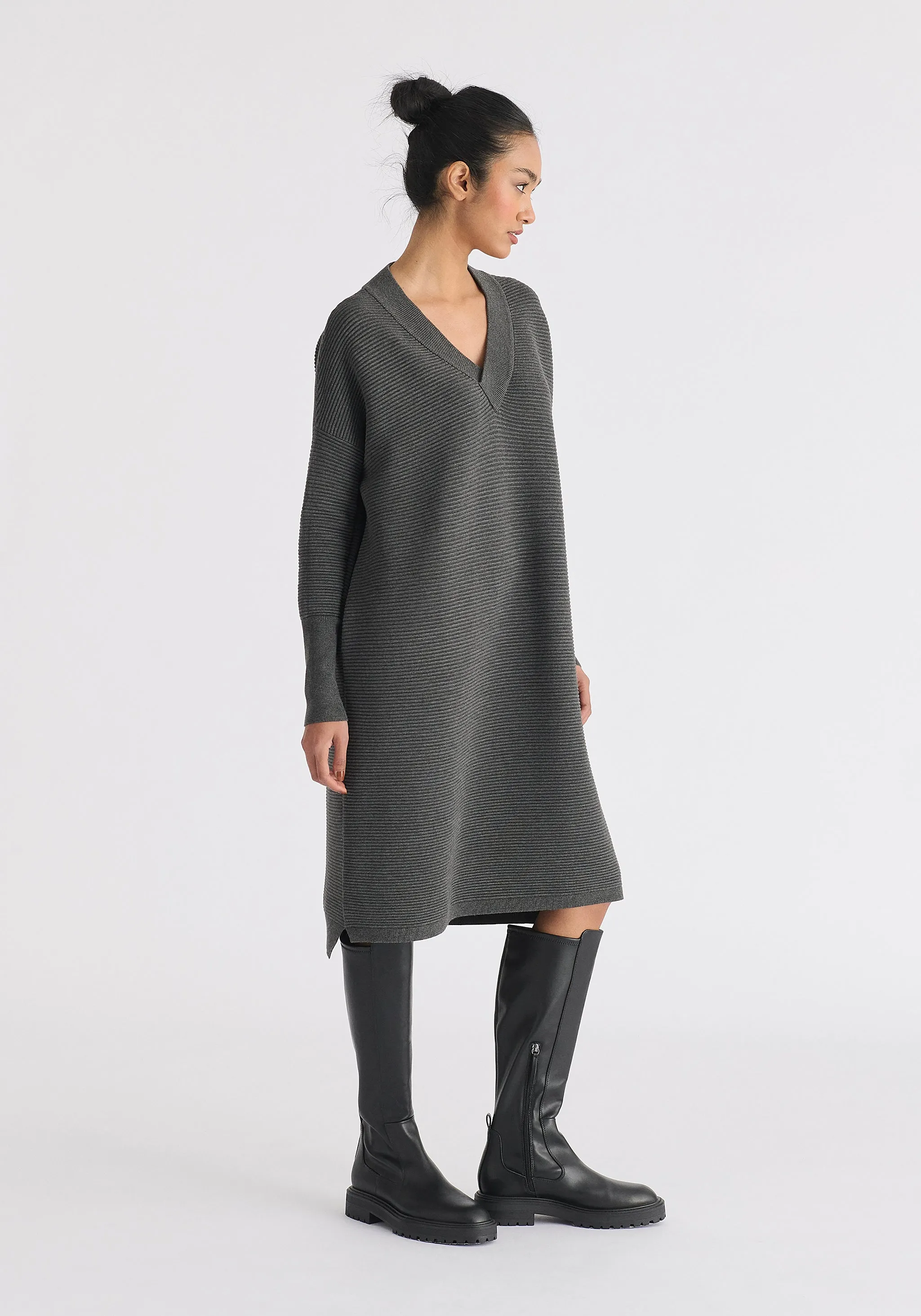 Paisie V-Neck Ribbed Jumper Dress