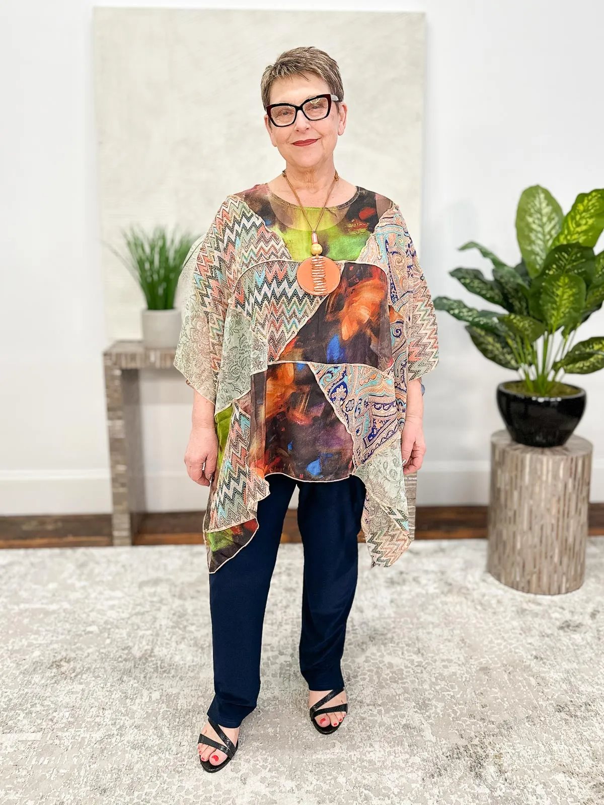 Patchwork Cover Up Top, Assorted Bright