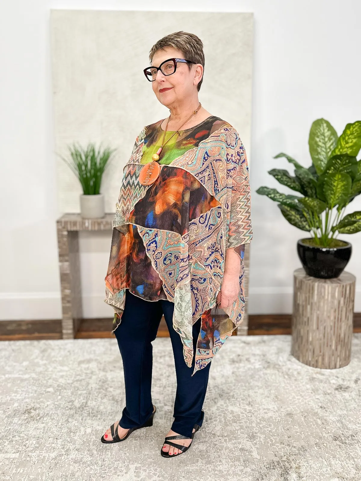 Patchwork Cover Up Top, Assorted Bright