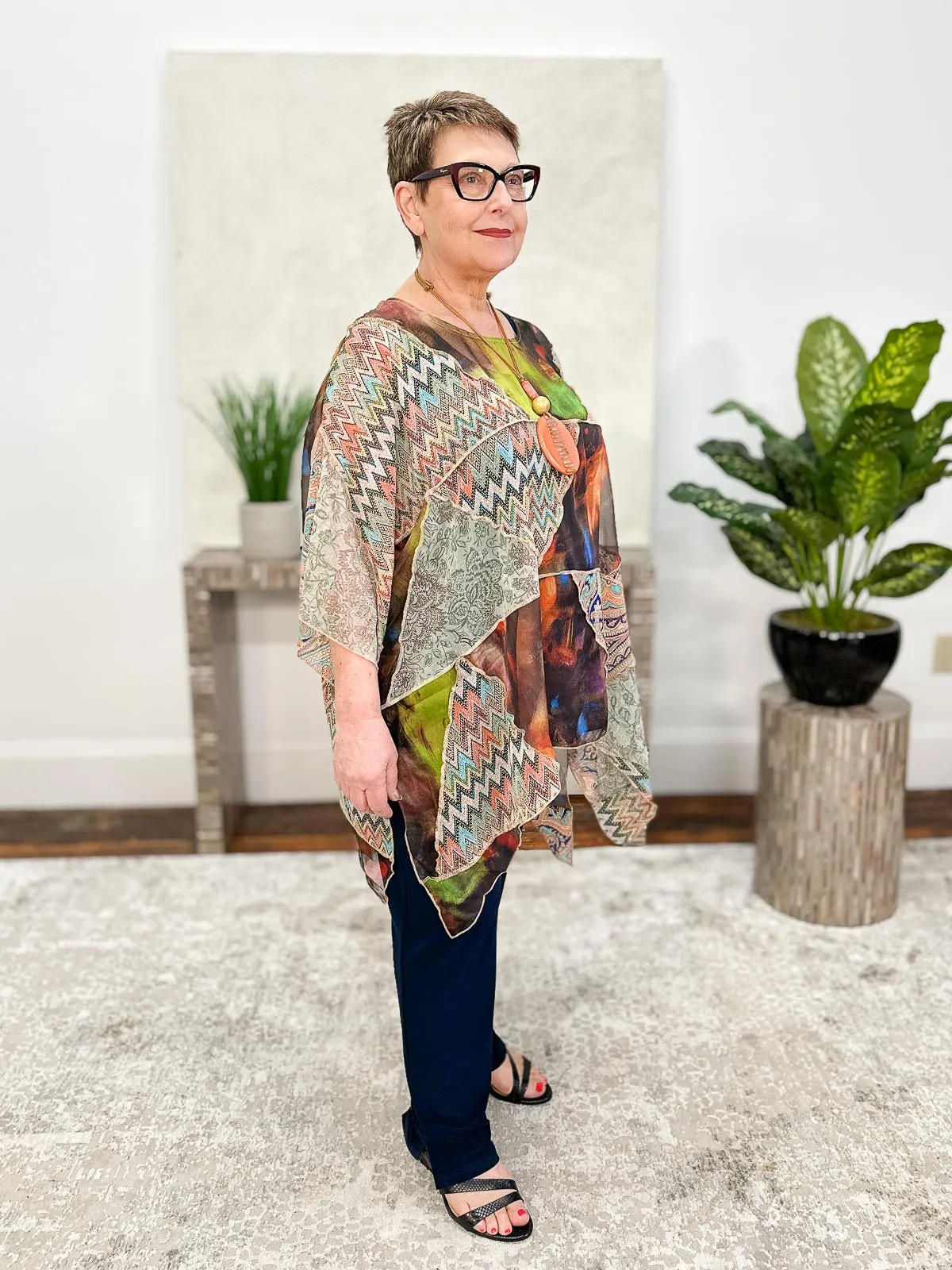 Patchwork Cover Up Top, Assorted Bright