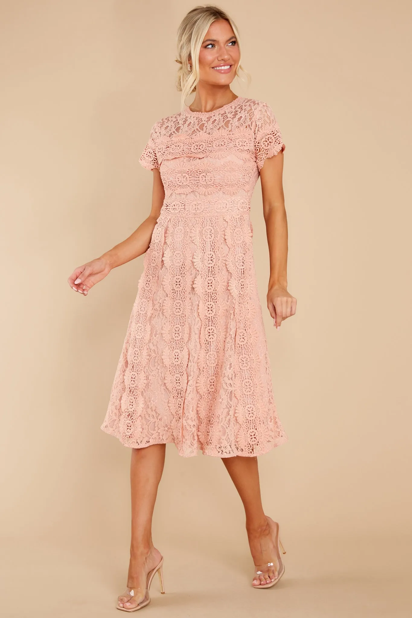 Perfectly Pleasant Light Pink Lace Midi Dress