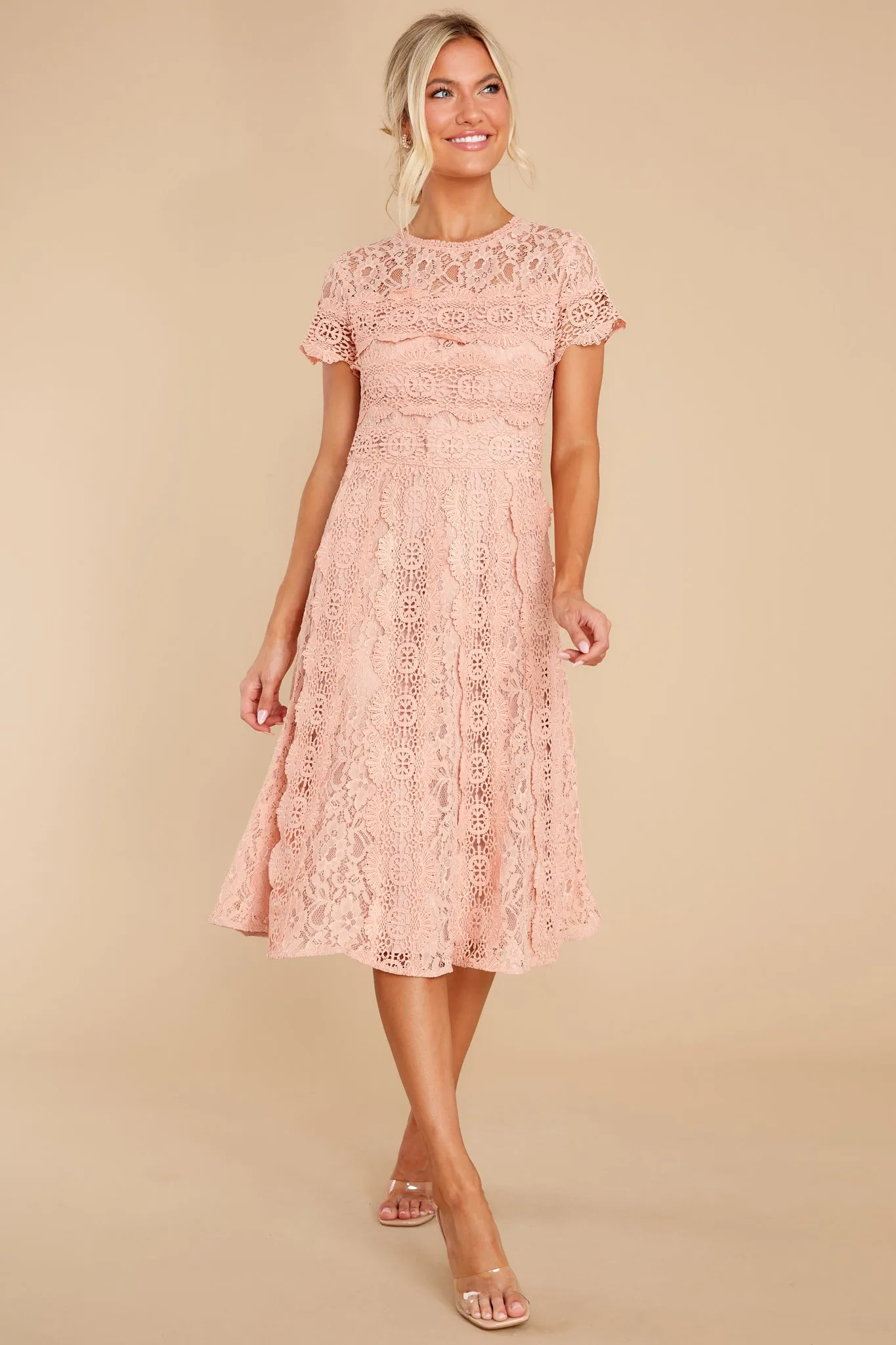 Perfectly Pleasant Light Pink Lace Midi Dress