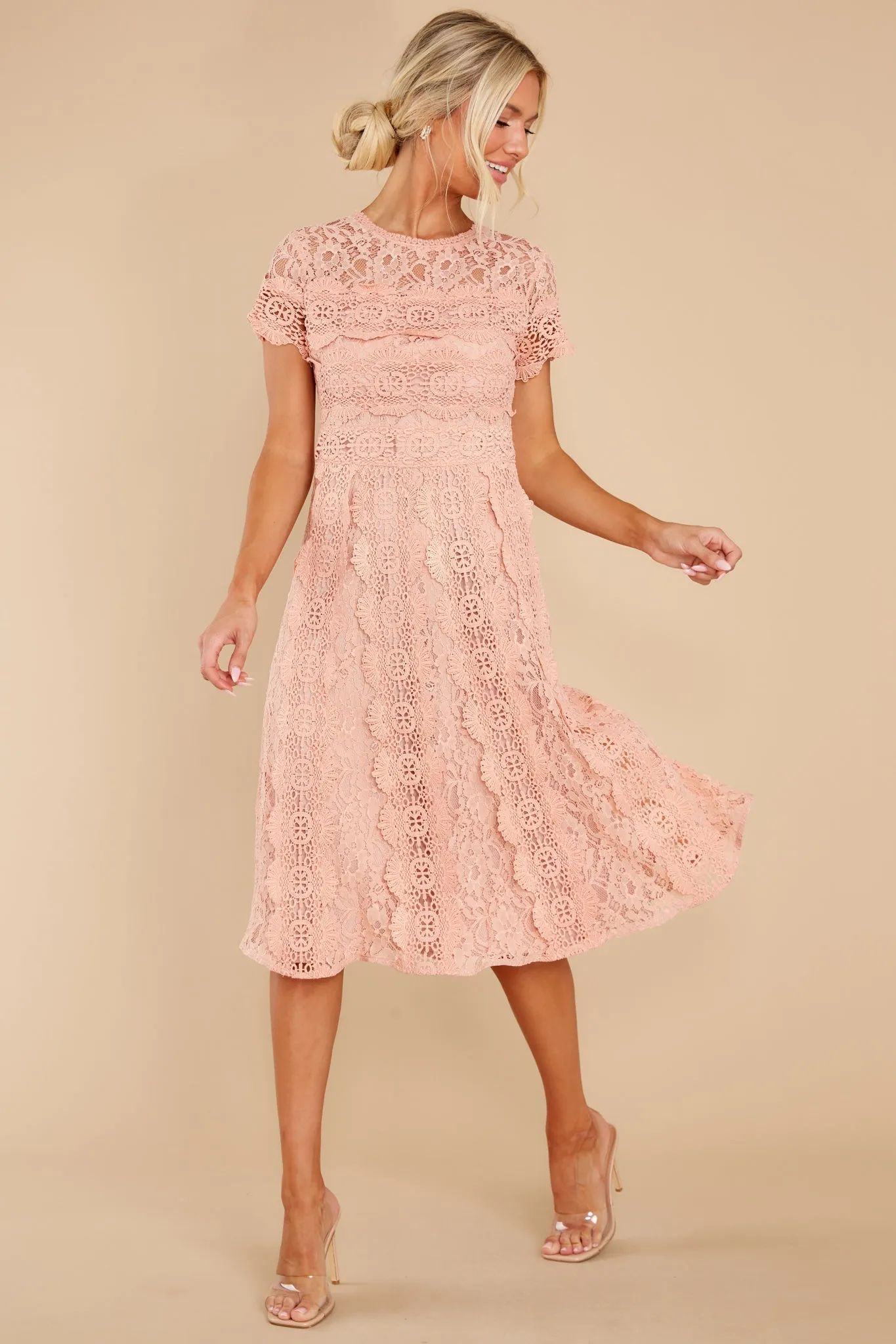Perfectly Pleasant Light Pink Lace Midi Dress