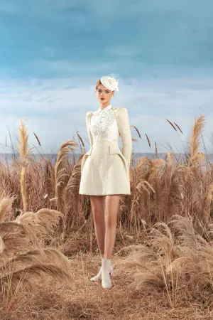 Pinter A-line Wings Collar Tweed Mini Dress