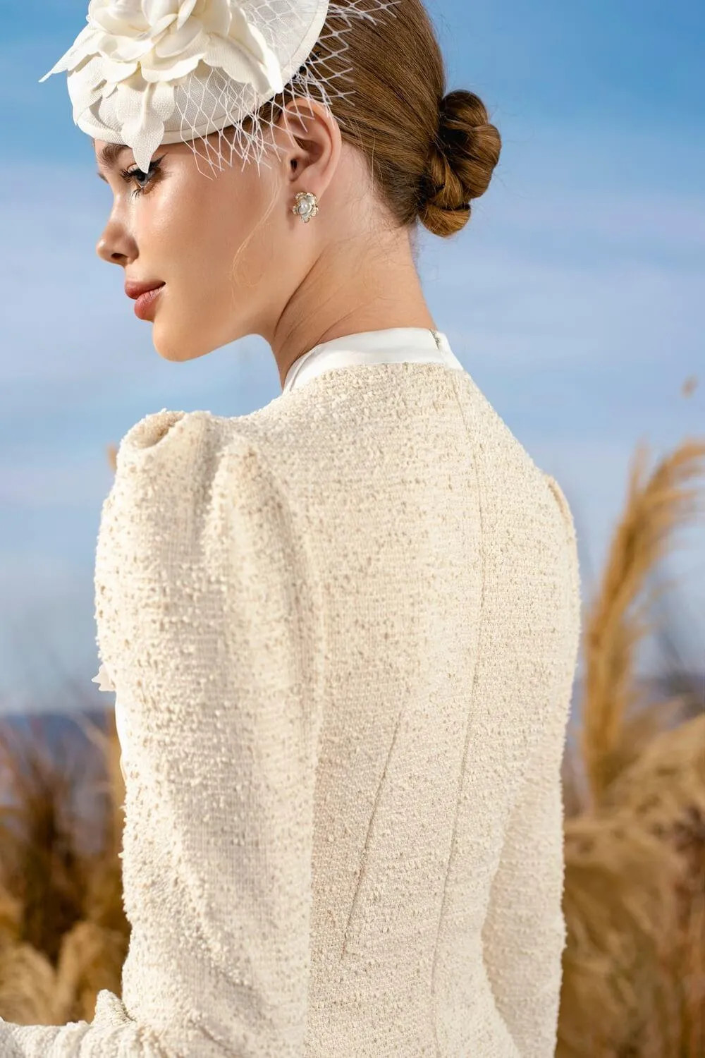Pinter A-line Wings Collar Tweed Mini Dress