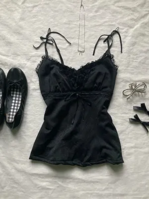 Punk Gothic Summer Women Vintage Clothes Lace Sling Hotsweet Girl 2000s Camis Bow Aesthetic Y2k Tank Corset Tops Sexys