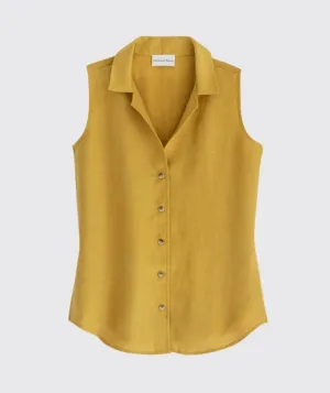 SAMPLE SALE<br>Mustard Linen Sleeveless Shirt<br>Medium