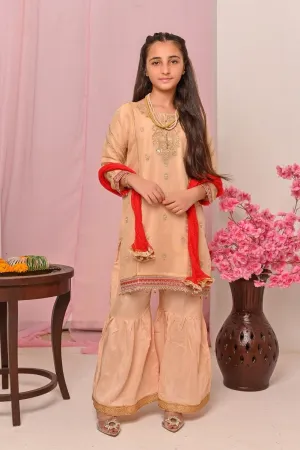 Shanzey Stitched 3 Piece Bari Eid Pret kids Formal Collection'2022-SHK-606-Golden