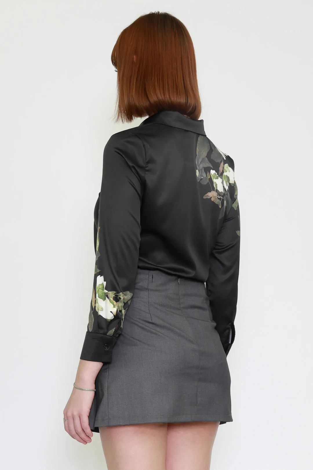 Silk Lily Floral Black Shirt