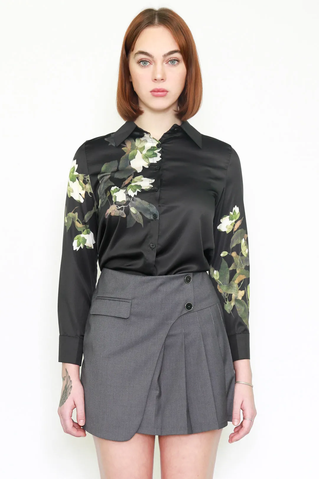 Silk Lily Floral Black Shirt