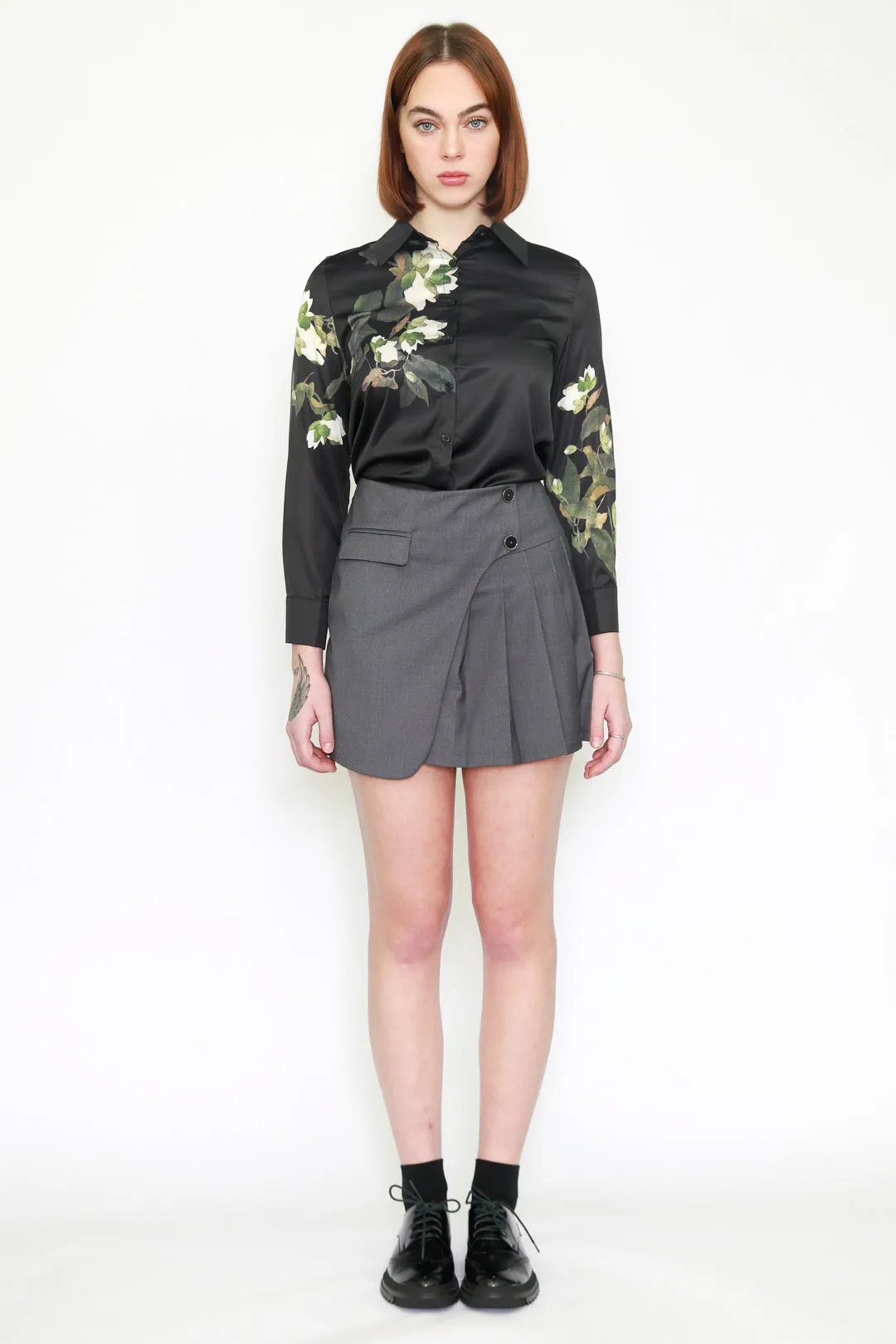Silk Lily Floral Black Shirt