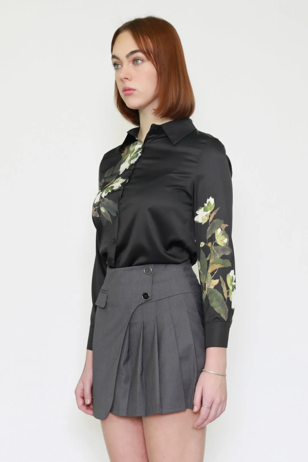 Silk Lily Floral Black Shirt