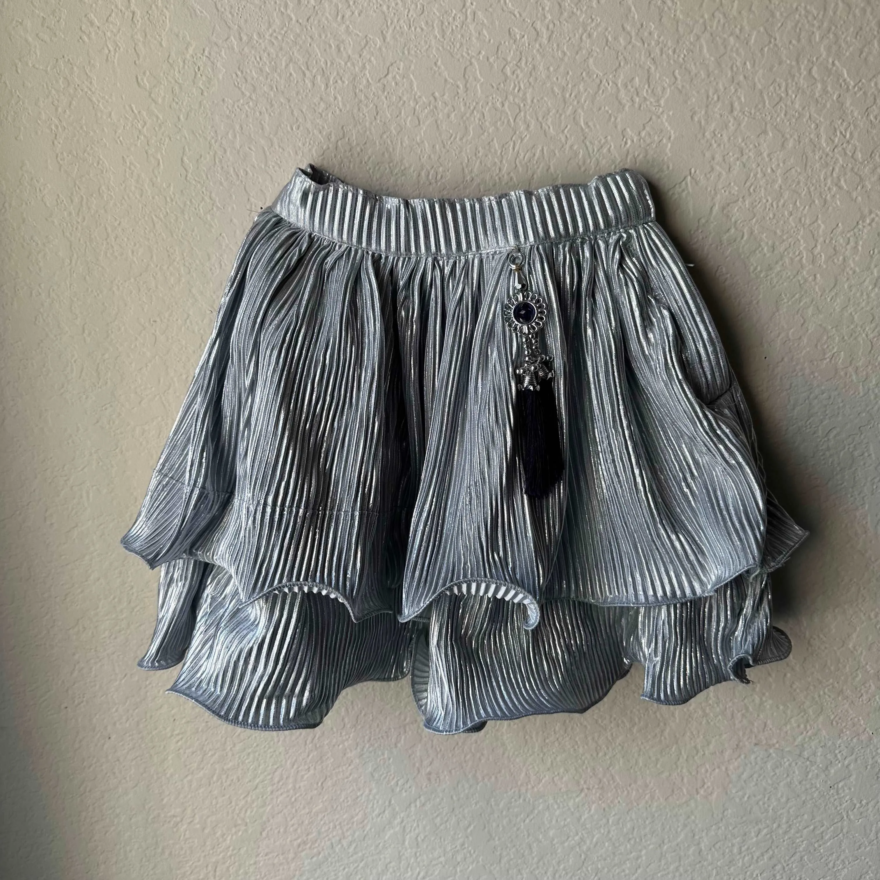 Silver 2 Tier Short Skirt with Navy Blue top with Stone Work