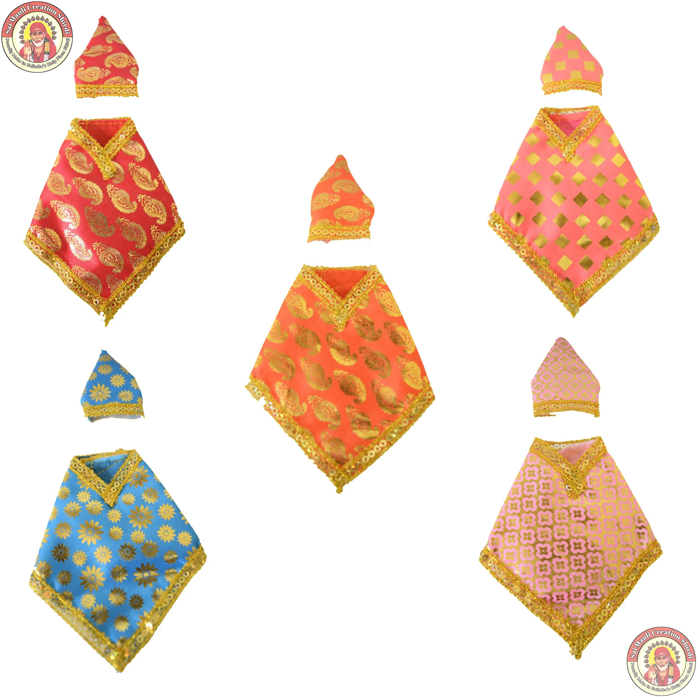 SMCS Mauli Creation Shirdi Beautiful Golden Lase Printed Handcrafted Baba Vastra/Poshakh/Dress (3.5 Inch) _Set of 5