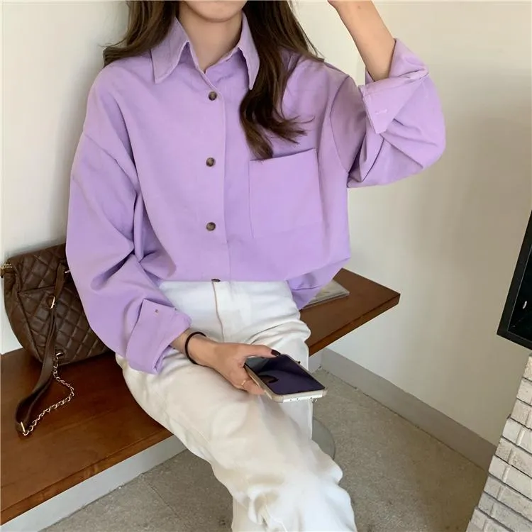 Solid Color Korean Aesthetic Oversized Shirt