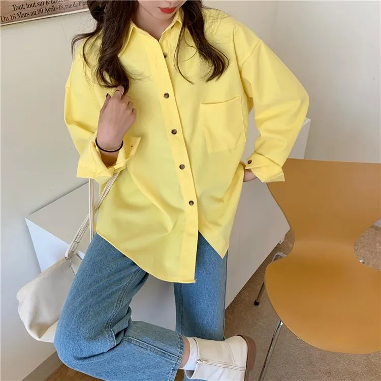 Solid Color Korean Aesthetic Oversized Shirt