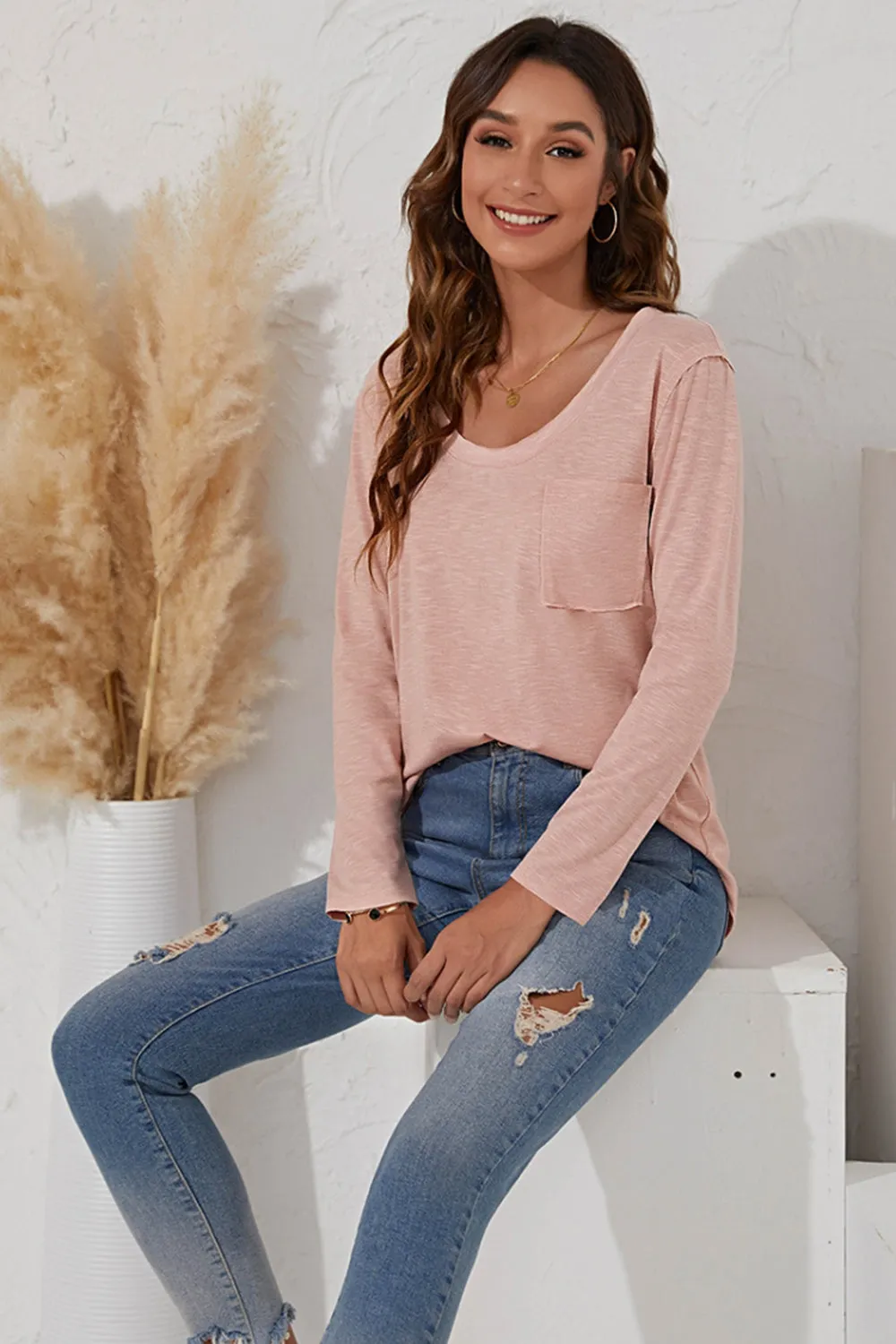 Solid Color Long-Sleeved T-Shirt