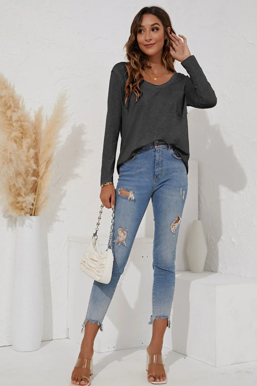 Solid Color Long-Sleeved T-Shirt