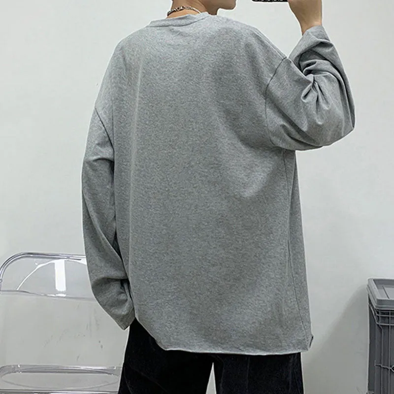 Solid Color Ripped Long Sleeve T-Shirt