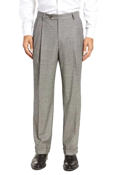 Stretch Black & White Houndstooth Check, Touch Finish<br>Pleated<br>Regular Rise
