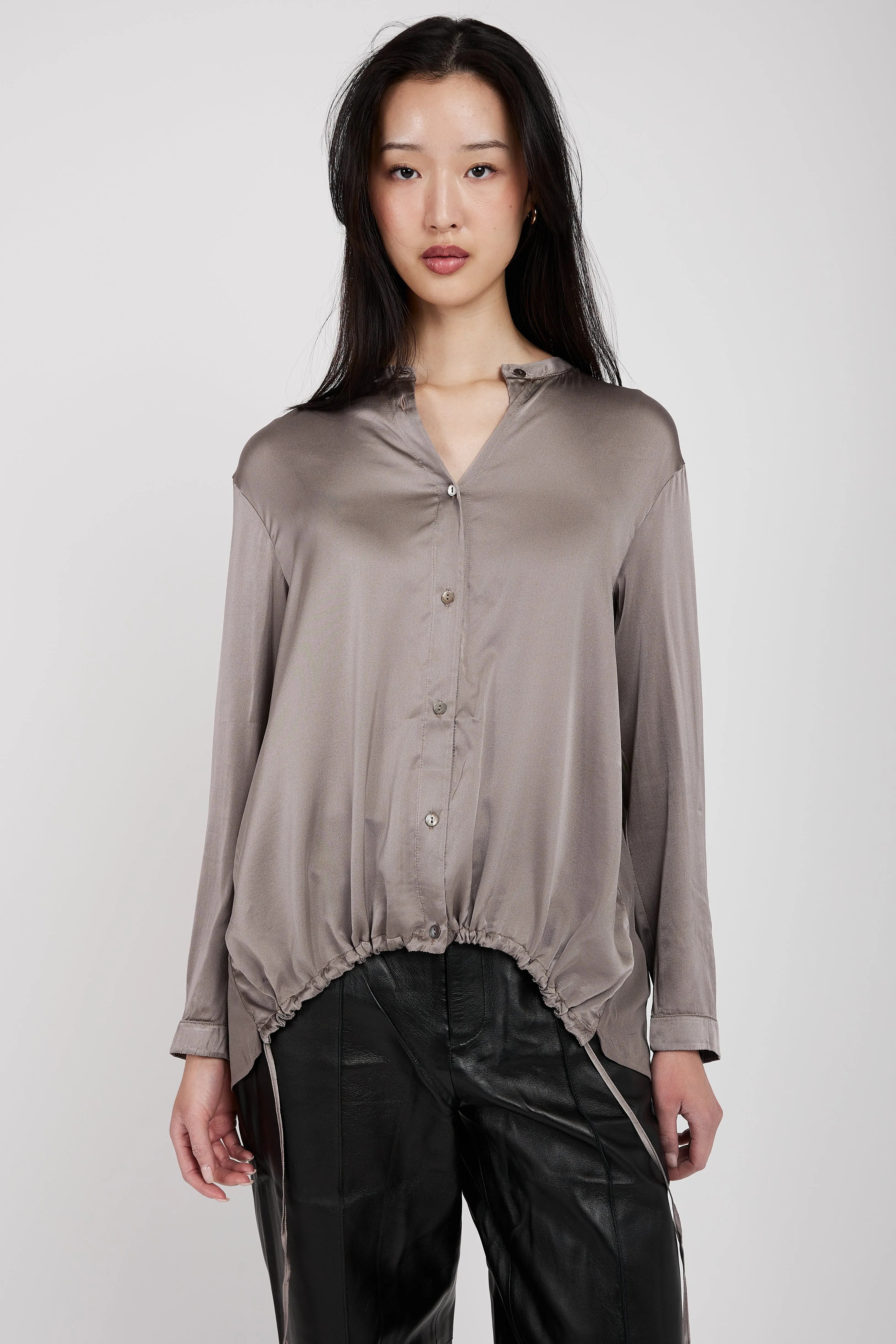Stretch Silk Shirt in Taupe