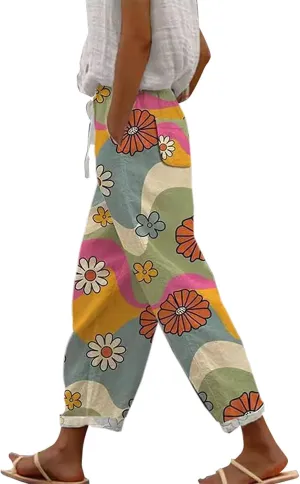 Summer Capri Pants for Women 2024 Casual Pants Womens Linen Summer Capri Pants 2024 Striped Linen Pants Women Linen