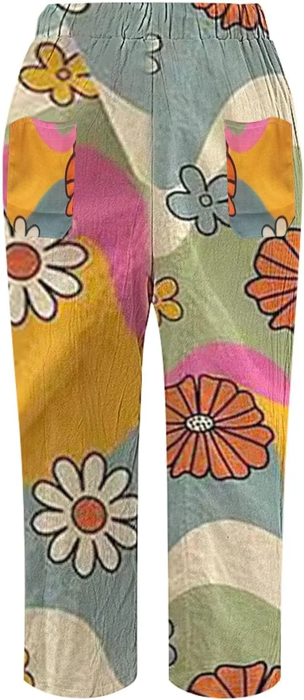 Summer Capri Pants for Women 2024 Casual Pants Womens Linen Summer Capri Pants 2024 Striped Linen Pants Women Linen