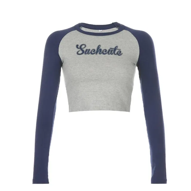 Summer Contrast Color Cute Crop Top Slim Basic Short Sleeve Tees