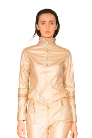Turtle Ruched Neck Reindeer Leather Blouse- Limited Edition