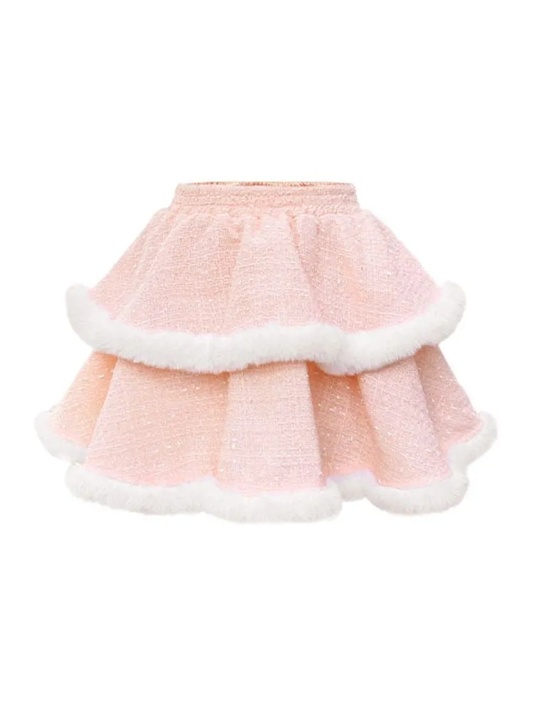 Tweed Fur Flower Bow Pom Pom Set【s0000006047】
