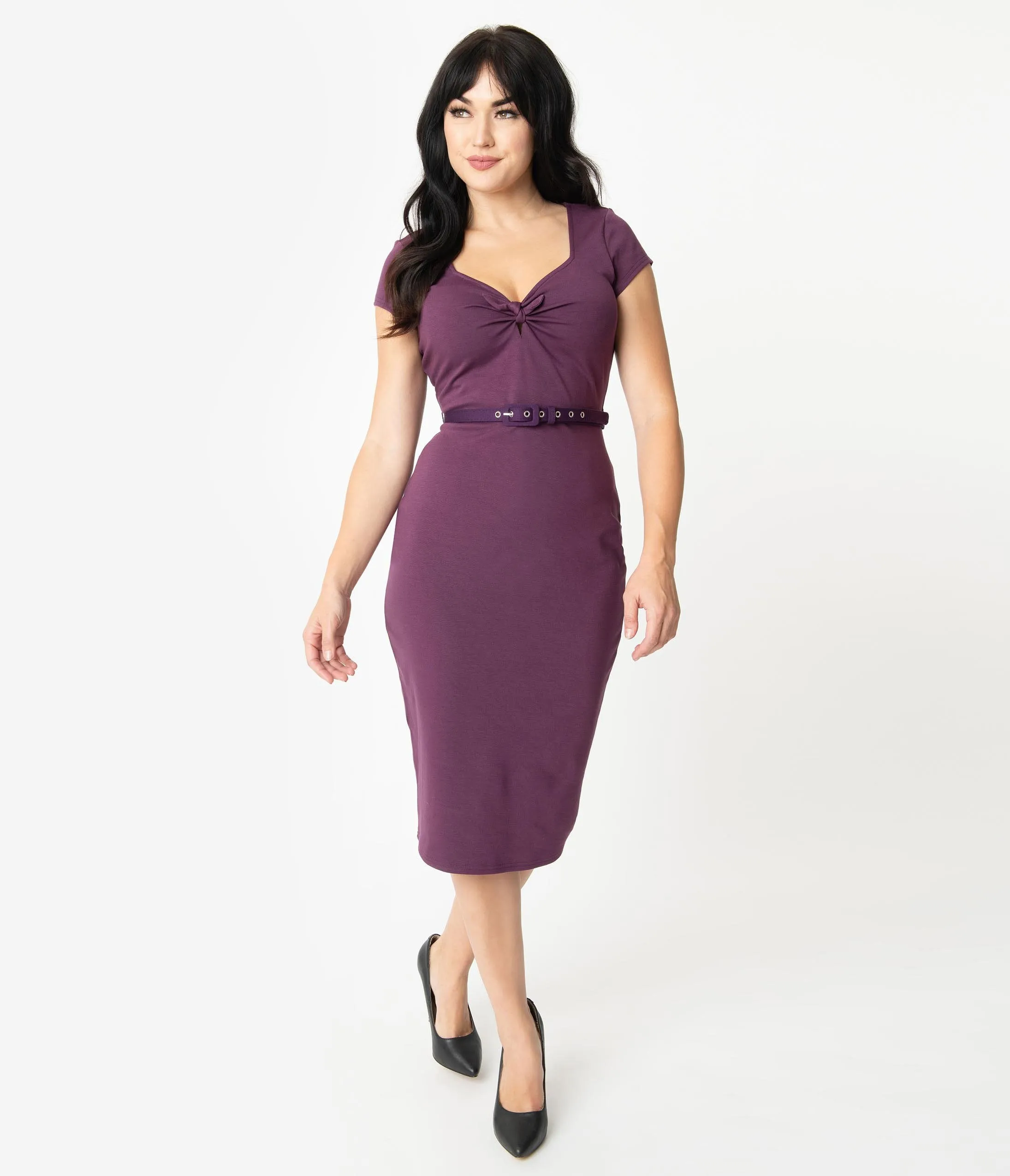 Unique Vintage 1950s Purple Sweetheart Dianne Wiggle Dress