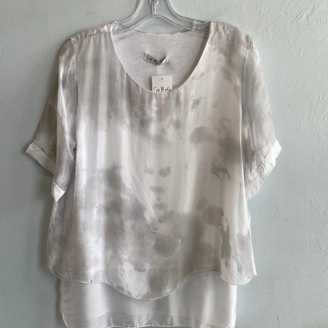Watercolor Print Kaftan Blouse-White