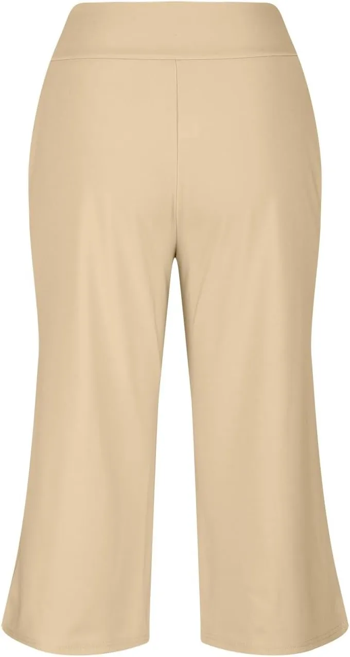Wide Leg Cropped Pants for Women Drawstring Culottes with Pockets 2025 Summer Gaucho Palazzo Yoga Pants
