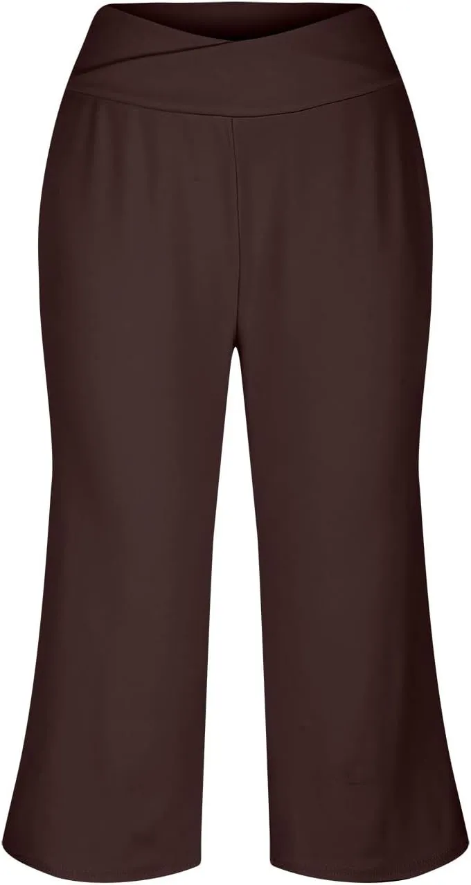 Wide Leg Cropped Pants for Women Drawstring Culottes with Pockets 2025 Summer Gaucho Palazzo Yoga Pants